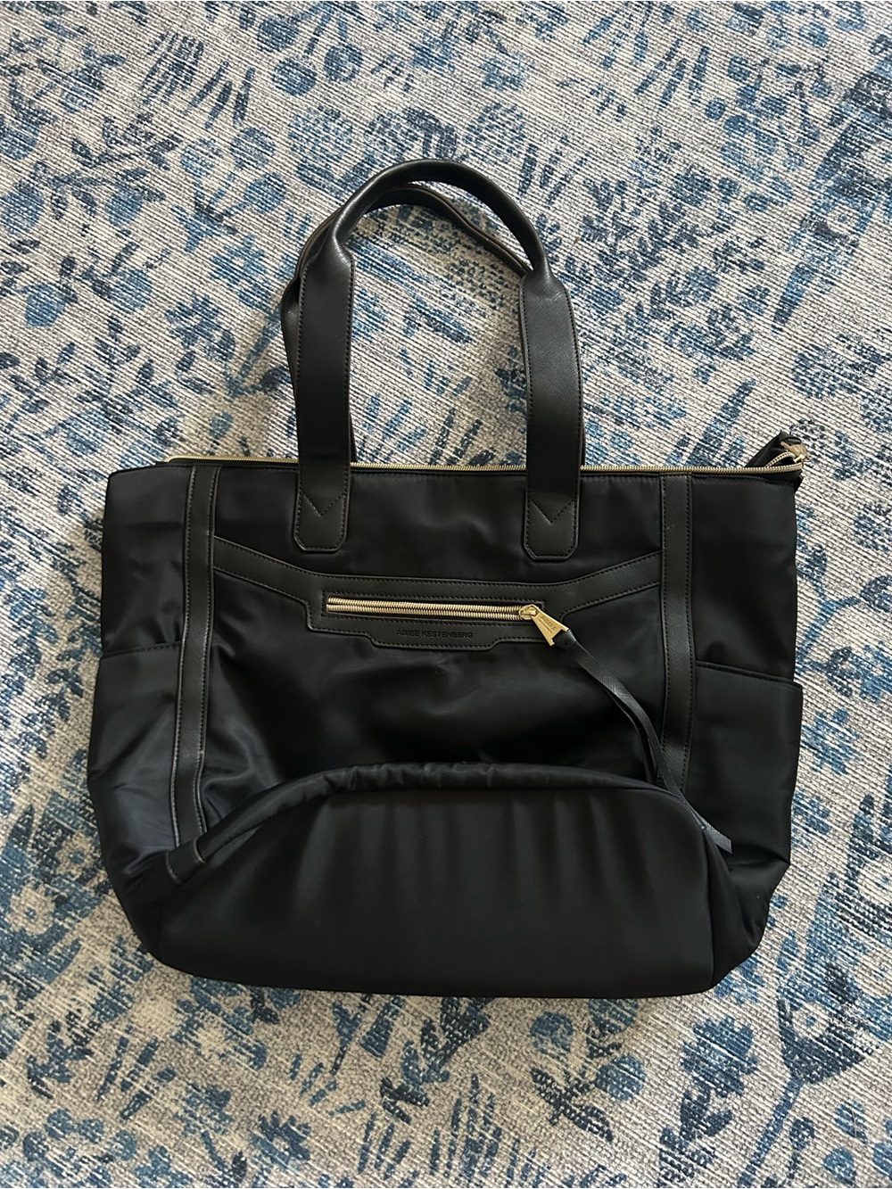 Aimee Kestenberg Black Large Zip Top Tote w/ Pouch Gold Hardware Pockets Work